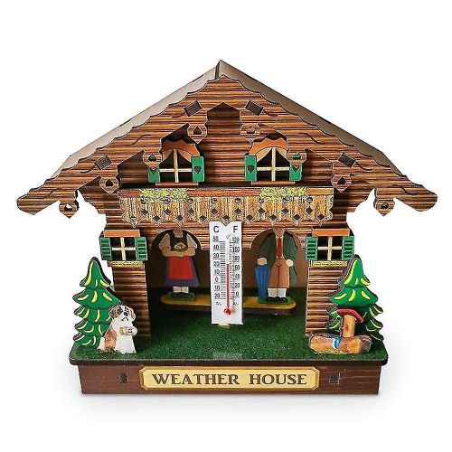 Weather House, Forest Weather House avec homme et femme, Thermomètre Baromètre Chalet en bois et Hygrom
