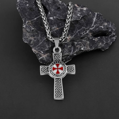 Pendentif En Croix En Acier Inoxydable 316l Pour Hommes, Pendentif En Caoutchouc Rouge Et Blanc, Collier Rétro, Croix, Bijoux À La Mode, Vente En Gros
