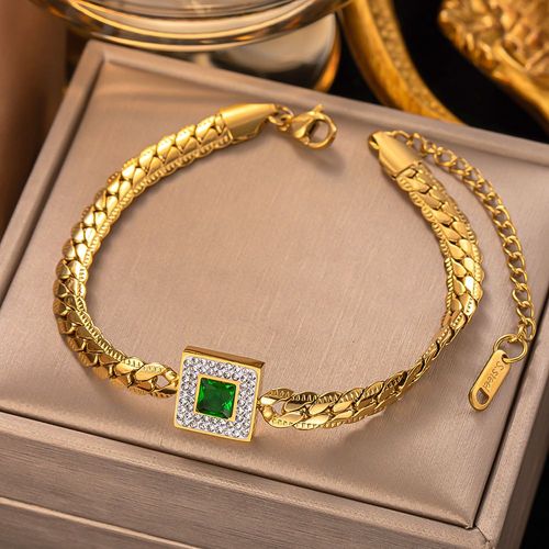 Bracelet À Breloques En Acier Inoxydable 316l Pour Femme, Bijou De Poignet En Pierre Verte Zircon, Antirouille, Bijoux De Fête