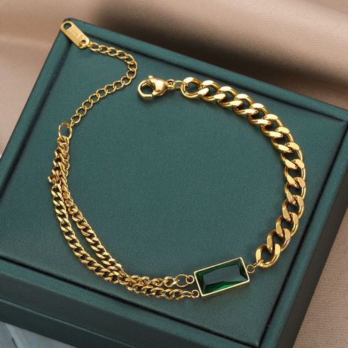 Bijoux De Luxe En Acier Inoxydable, Nouvelle Mode 2022, Zircon Vert Intégré, Breloque Asymétrique, Chaîne Épaisse, Bracelets Pour Femmes