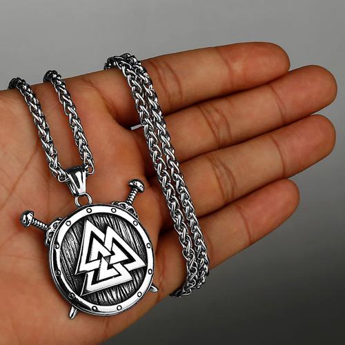 Bouclier Viking En Acier Inoxydable 316l, Épée Valknut, Amulette Rune, Collier Pour Hommes, Pendentif, Cadeau D'anniversaire, Bijoux En Gros