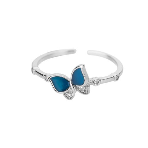 Bagues Papillon Bleu Vintage Pour Femmes, Cristal Brillant, Bague En Émail Bleu De Cone, Boho, Accessoires De Bijoux, Cadeau Contre-Indiqué