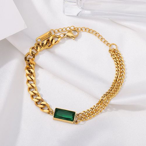 Bracelet À Breloques En Acier Inoxydable 316l Pour Femme, Bijou De Poignet En Pierre Verte Zircon, Antirouille, Bijoux De Fête