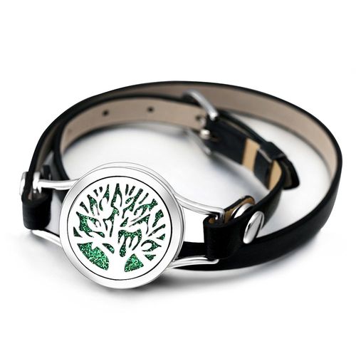 Bracelet D'aromathérapie Arbre De Vie En Cuir Noir, Diffuseur D'huiles Essentielles, Médaillon De Parfum, Bracelet Chérie En Acier Inoxydable, Cadeau