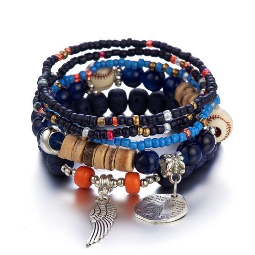 Bracelet En Perles De Bois Multicouches Pour Femmes, Bijoux Élastiques, Pendentif Pompon, Arbre De Vie, Style Bohème Du Mexique, Accessoires Pour Femmes