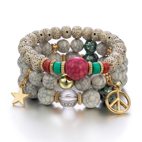 Bracelet En Perles De Bois Multicouches Pour Femmes, Bijoux Élastiques, Pendentif Pompon, Arbre De Vie, Style Bohème Du Mexique, Accessoires Pour Femmes