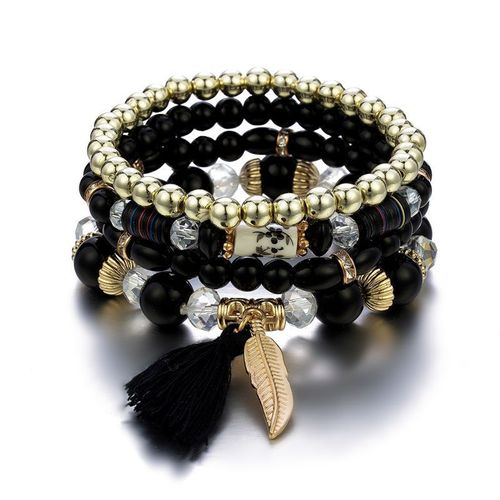 Bracelet En Perles De Bois Multicouches Pour Femmes, Bijoux Élastiques, Pendentif Pompon, Arbre De Vie, Style Bohème Du Mexique, Accessoires Pour Femmes