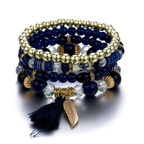Bracelet En Perles De Bois Multicouches Pour Femmes, Bijoux Élastiques, Pendentif Pompon, Arbre De Vie, Style Bohème Du Mexique, Accessoires Pour Femmes