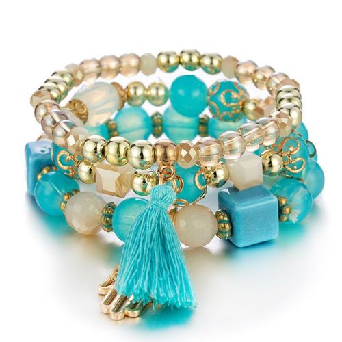 Bracelet En Perles De Bois Multicouches Pour Femmes, Bijoux Élastiques, Pendentif Pompon, Arbre De Vie, Style Bohème Du Mexique, Accessoires Pour Femmes