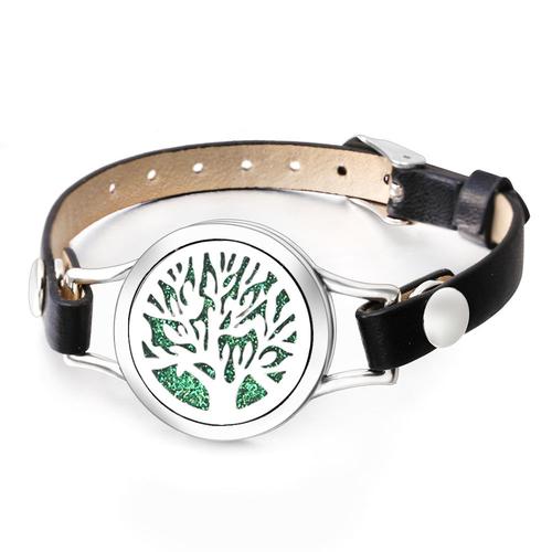 Bracelet D'aromathérapie Arbre De Vie, Diffuseur D'huiles Essentielles De Parfum, Cuir Noir, Médaillons En Acier Inoxydable Pour Partenaire, Cadeau Bien-Aimé