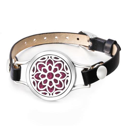 Bracelet D'aromathérapie Arbre De Vie, Diffuseur D'huiles Essentielles De Parfum, Cuir Noir, Médaillons En Acier Inoxydable Pour Partenaire, Cadeau Bien-Aimé