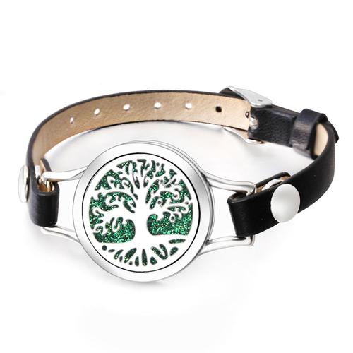 Bracelet D'aromathérapie Arbre De Vie, Diffuseur D'huiles Essentielles De Parfum, Cuir Noir, Médaillons En Acier Inoxydable Pour Partenaire, Cadeau Bien-Aimé