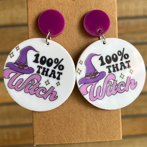 Boucles D'oreilles Rondes En Acrylique Orange Pour Halloween, Pendentif Lettre Boo, Cadeau De Bijoux, Sorcière, Aliments, Toile D'araignée, Chauve-Souris Imprimée, 2023
