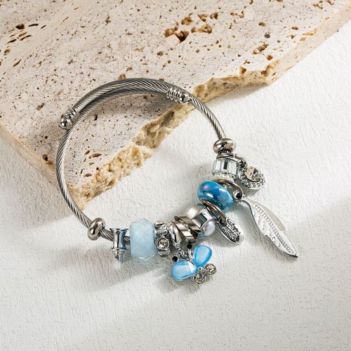 Sion L-Bracelet En Acier Inoxydable Pour Femme, Papillon, Coeur D'amour, Métal, Eau Verte, Bracelets De Luxe, Accessoires De Bijoux