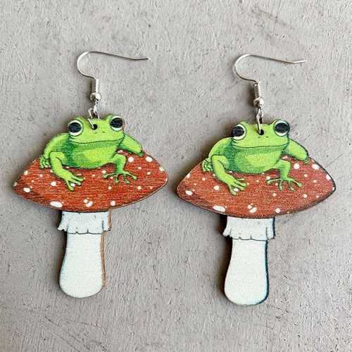 Boucles D'oreilles Vintage Pour Femmes, En Bois, En Forme De Grenouille, Pendentif Géométrique, Imprimé Soleil Inhabituel, Élégant, Rétro, Cadeau, 2022