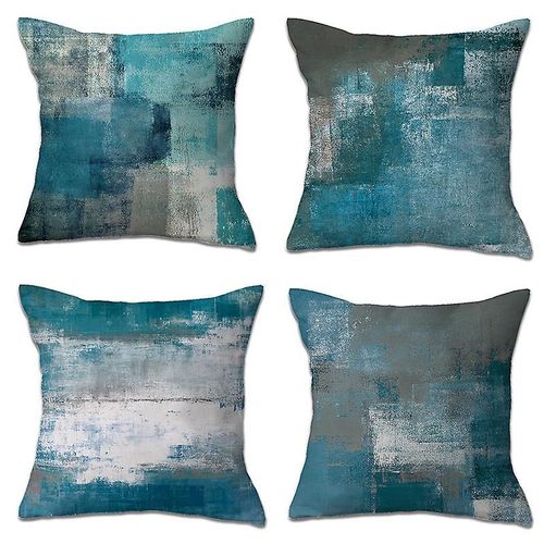 Housse De Coussin 45 X 45 Set De 4 Housses De Coussin Turquoise Et Gris Moderne Art Abstrait Art Décoration D¿Intérieur Housse D¿Oreiller Avec Fermeture À Glissière Cachée Pour Canapé-Lit Livin