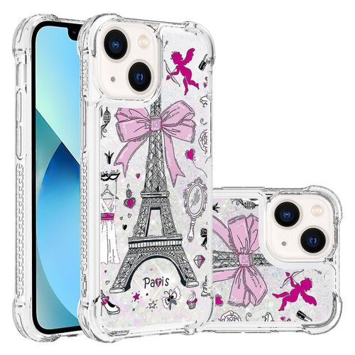 Iphone 13 Case Bumper Cover Glitter Liquide Transparent Étincelant Brillant Bling Cristal Clair Fluide Couverture De Sable Mouvant - Tour Eiffel