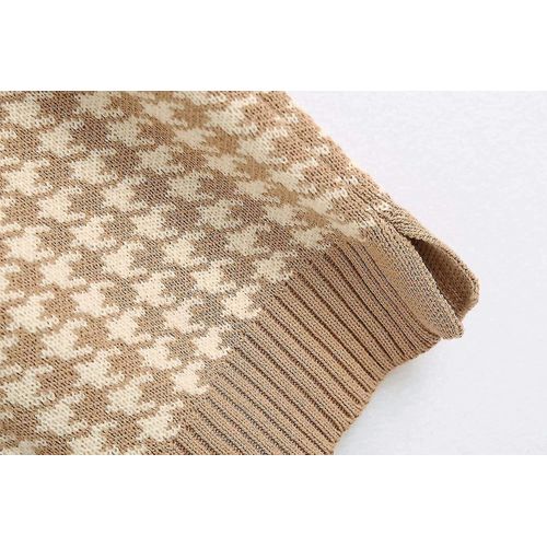 Sdencin Femmes Houndstooth Motif Tricot Pull Gilet Sans Manches Loose V-Neck 90s Gilet Pullover Tricot Top