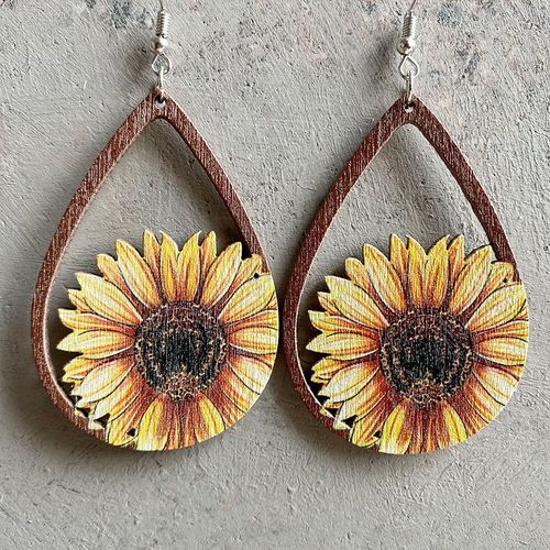 Boucles D'oreilles Vintage En Bois Tournesol Pour Femmes, Colorées, Rétro, Ethnique, Géométrique, Pendentif, Cactus, Mode, 2022