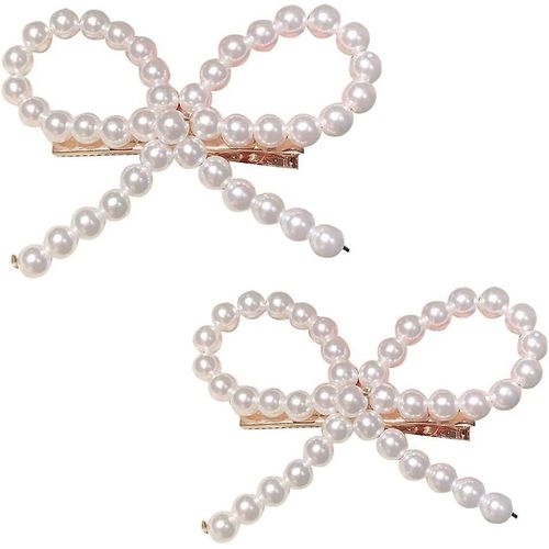 2 Pcs Pearl Hair Barrettes Pour Femmes Sweet Bow Snap Hair Clips Accessoires