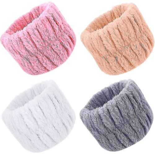 4 Pcs Coral Fleece Facial Washing Wristbands Microfibre Wrist Wash Towel Bracelet Bandeaux