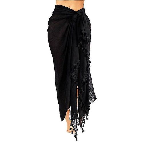 Femmes Beach Batik Long Sarong Maillot De Bain Cover Up Wrap Pareo Avec Tasselblack1pcs
