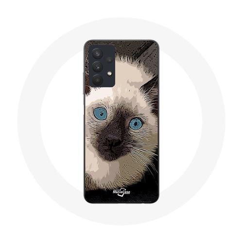 Coque Pour Samsung Galaxy A32 5g Chat Siamois Noir Et Blanc Aux Yeux Bleus