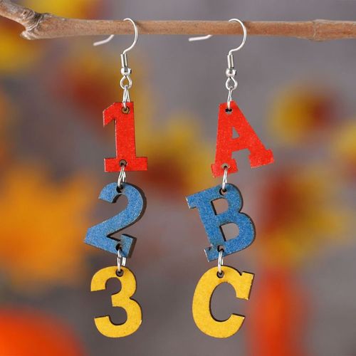 Boucles D'oreilles Colorées Pour Femmes, 2023, Boucles D'oreilles Pour Enseignants, Mode Mignon En Bois Abc Dangle Cool, Longues Boucles Suspendues, Bijoux Cadeau