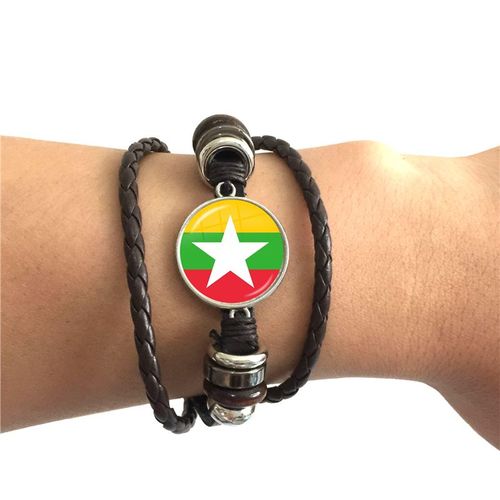Bracelet En Cuir, Cabochon En Verre, Drapeau National De Mongolie, Pakistan,Brunei,Sri Lanka, Oman, Indonésie, Bijoux Cadeau