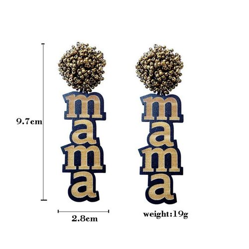 Boucles D'oreilles Vintage Pour Femmes, Cadeau De Fête Des Mères, Perle De Riz Sculptée En Bois, Lettre Mama, Pendentif, Mode Vintage, Unique, Grande Boucle D'oreille