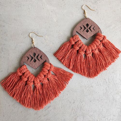 Boucles D'oreilles À Pampilles Tressées À La Main Pour Femmes, Pendentif Bohème En Bois Creux, Géométrique, Vintage, Mode Féminine, Morandi
