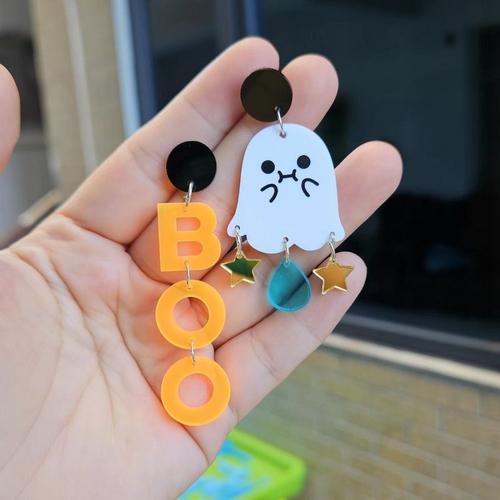 Boucles D'oreilles Créatives En Forme De Goutte D'eau, Dessin Animé Fantôme, Étoile, Acrylique, Hip Hop Boo, Dissymétrie, Bijoux D'halloween, Pour Femme Et Fille