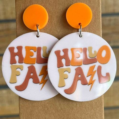 Boucles D'oreilles Rondes En Acrylique Orange Pour Halloween, Pendentif Lettre Boo, Cadeau De Bijoux, Sorcière, Aliments, Toile D'araignée, Chauve-Souris Imprimée, 2023