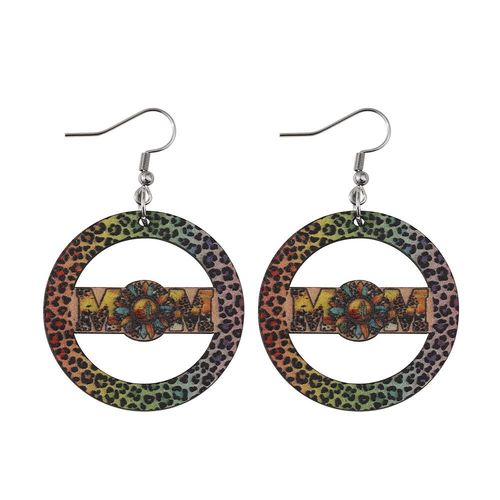 Boucles D'oreilles Vintage Imprimé Léopard Pour La Fête Des Mères, Bijoux Pour Femmes, Style Ethnique Occidental, Rond Et Creux, En Bois, Cadeau