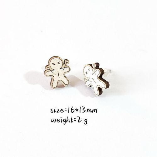Boucles D'oreilles En Forme De Crâne Pour Femme, Accessoires En Bois, Dessin Animé, Halloween, Mignon, Petite Chauve-Souris, Cercueil, Chapeau De Sorcière, Fantôme, Mini Fille