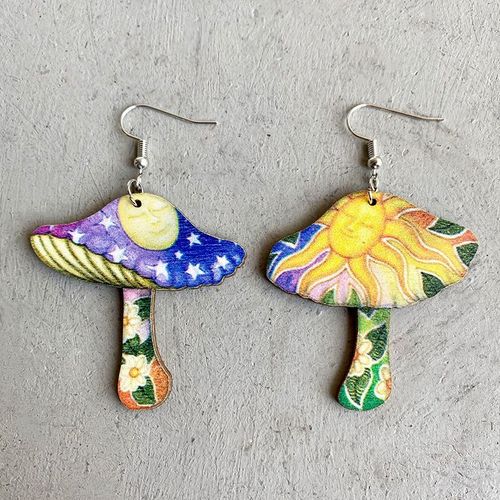 Boucles D'oreilles Vintage Pour Femmes, En Bois, En Forme De Grenouille, Pendentif Géométrique, Imprimé Soleil Inhabituel, Élégant, Rétro, Cadeau, 2022