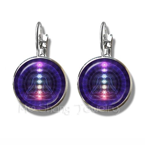 Boucles D'oreilles Mandala, Cabochon En Verre, Géométrie Sacrée, Yoga Om, Plaqué Argent Pour Femmes, 2018