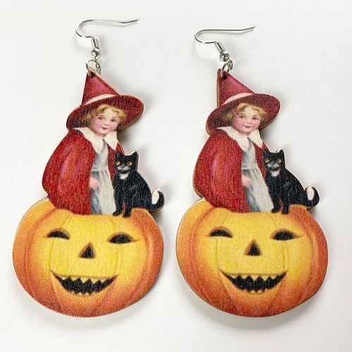 Boucles D'oreilles En Bois Fantôme Halloween Pour Femmes Et Adolescentes, Dessin Animé Citrouille Fille Chat Noir, Bijoux Cadeau De Fête, Cool Mode 2022