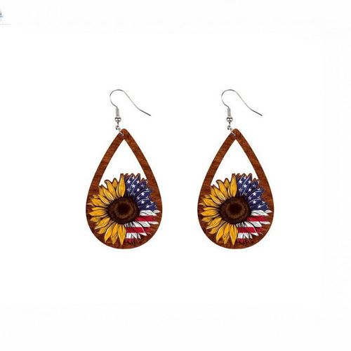Boucles D'oreilles Pendantes En Bois Pour Femmes, Thème D'élection, Drapeau Américain, C¿Ur, Papillon, Arc-En-Ciel, Imprimé Tournesol