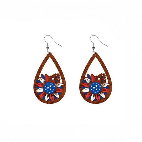 Boucles D'oreilles Pendantes En Bois Pour Femmes, Thème D'élection, Drapeau Américain, C¿Ur, Papillon, Arc-En-Ciel, Imprimé Tournesol