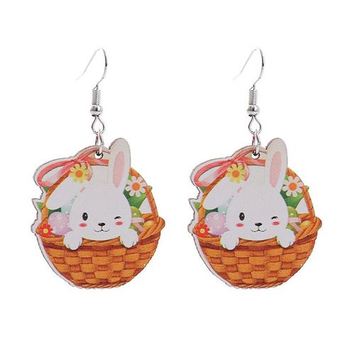 Boucles D'oreilles De Pâques Colorées Pour Femmes, Mignon, Lapin Kawaii, Carottes Imprimées En Bois, Bijoux Esthétiques Pour Filles, 2023