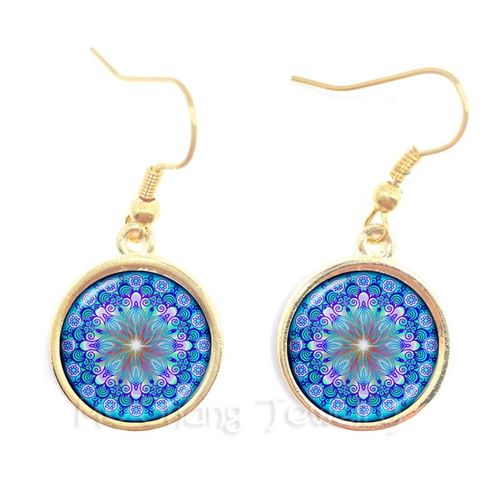18 Styles De Boucles D'oreilles Mandala Om Chakra Pour Femmes, Cabochon En Verre, Pendentif, Bijoux Vintage Zen, Cadeaux