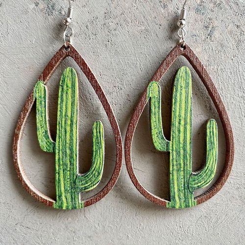 Boucles D'oreilles Vintage En Bois Tournesol Pour Femmes, Colorées, Rétro, Ethnique, Géométrique, Pendentif, Cactus, Mode, 2022