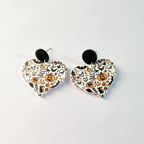 Boucles D'oreilles Arc-En-Ciel, C¿Ur, Citrouille, Pour Femmes, Mignonnes, Colorées, Camion, Croix, Chauve-Souris, Lettre Géométrique En Acrylique, Tendance Halloween