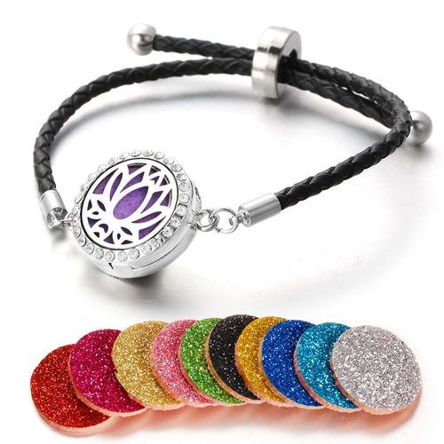 Bracelet D'aromathérapie En Cuir Cristal Pour Femme, Diffuseur D'huiles Essentielles, Médaillon De Parfum Arbre De Vie Réglable, Bracelet Bijoux Cadeau