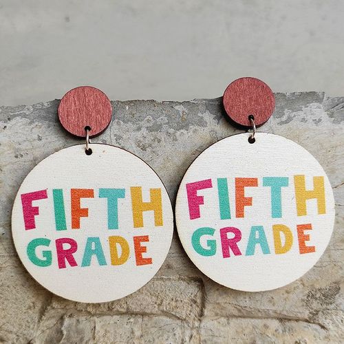 Boucles D'oreilles Rondes En Bois Pour Femmes, 2022 Couleurs, Alphabet, Pendentif Coloré Vintage Pour Journée Des Enseignants