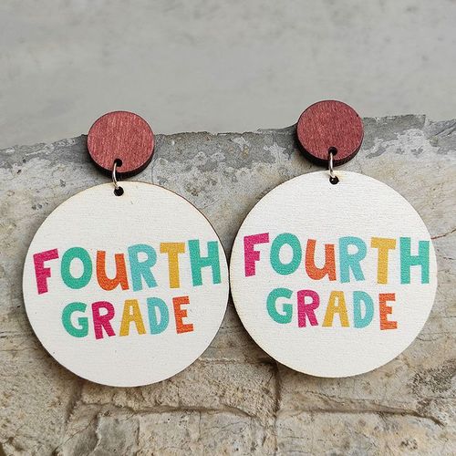Boucles D'oreilles Rondes En Bois Pour Femmes, 2022 Couleurs, Alphabet, Pendentif Coloré Vintage Pour Journée Des Enseignants