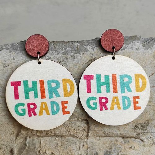 Boucles D'oreilles Rondes En Bois Pour Femmes, 2022 Couleurs, Alphabet, Pendentif Coloré Vintage Pour Journée Des Enseignants