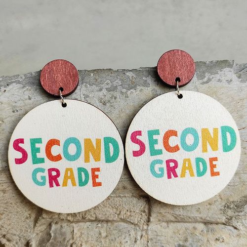 Boucles D'oreilles Rondes En Bois Pour Femmes, 2022 Couleurs, Alphabet, Pendentif Coloré Vintage Pour Journée Des Enseignants