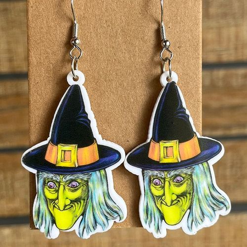 Boucles D'oreilles Vintage En Forme De Crâne De Chat Noir Pour Femme, Pendentif Vert, Mouillé, Sorcière, Lune, 2023
